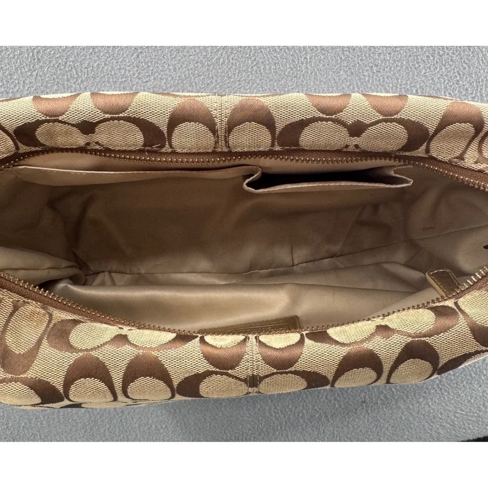 Coach Signature C Hobo Y2K Bag Medium Brown Gold F14691 Jacquard Shoulder Preppy